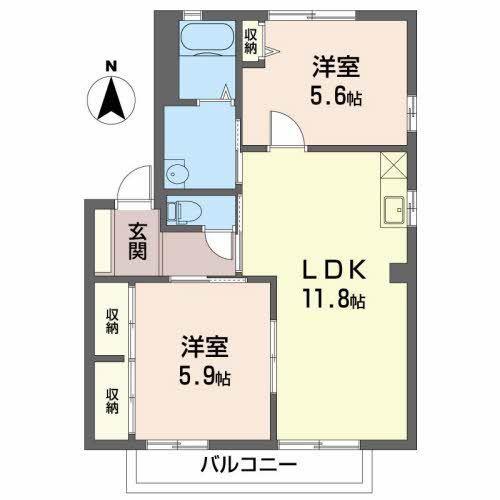 ディアコートイズムB(2LDK/1階)の間取り写真
