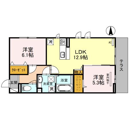 ヴァンヴェール小金台(2LDK/1階)の間取り写真