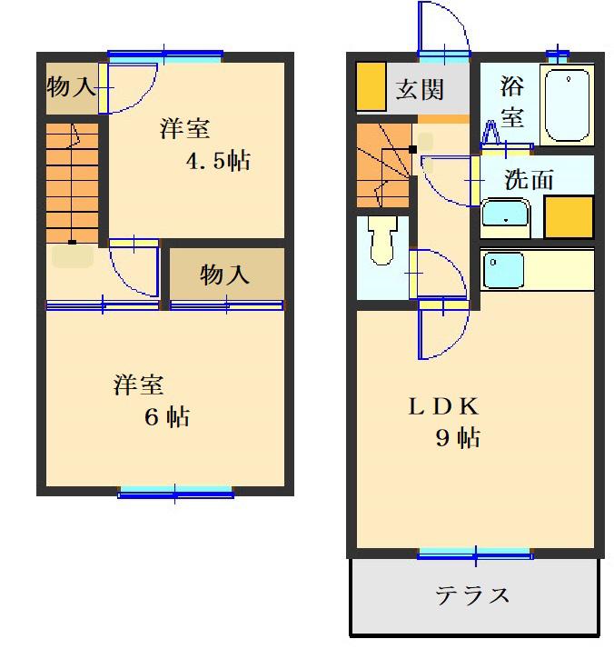 スクエアパークアパートメントI(2DK/1階)の間取り写真