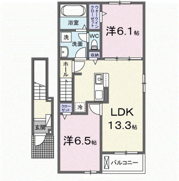 フローラル・カルムII A(2LDK/2階)の間取り写真