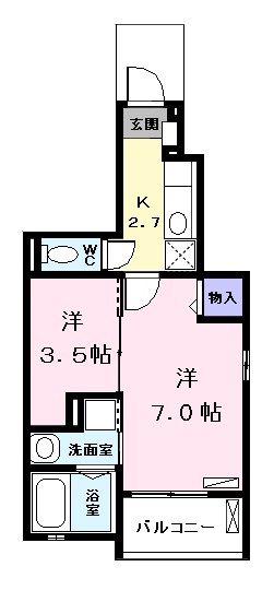 モデッサ(1K/1階)の間取り写真