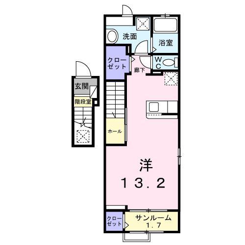 白河市高山アパート(ワンルーム/2階)の間取り写真