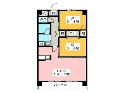 本郷マンション(2LDK/2階)の間取り写真