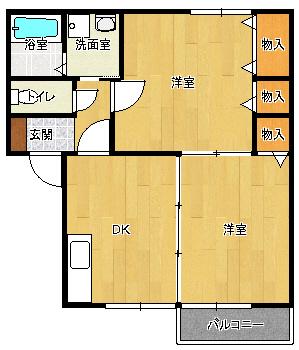 ウイルモア東浜(2DK/2階)の間取り写真