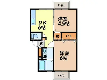 ロワベール三原(2DK/2階)の間取り写真