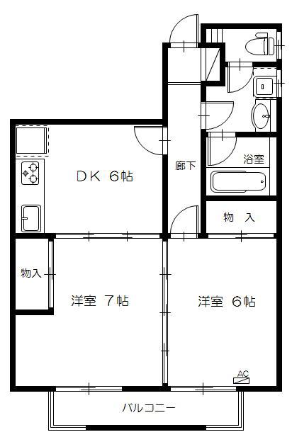 AIマンション大和(2DK/1階)の間取り写真