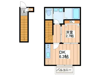 マノアーレ六丁の目II(1DK/2階)の間取り写真