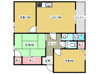 ファミリーコーポ南守谷A棟(3LDK/1階)の間取り写真