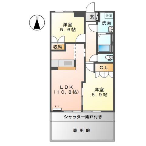 シャローム(2LDK/1階)の間取り写真