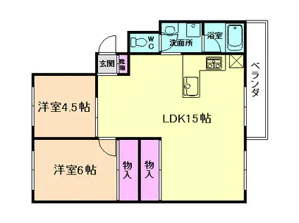 シャンボール八王寺(2LDK/1階)の間取り写真