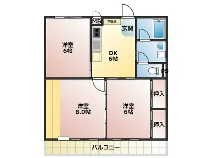 シティハイツ内海(3DK/1階)の間取り写真