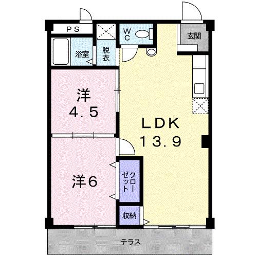 シティハイツ別名B(2LDK/1階)の間取り写真