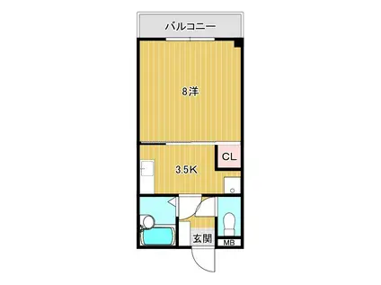 グランフィール幡生(1K/1階)の間取り写真