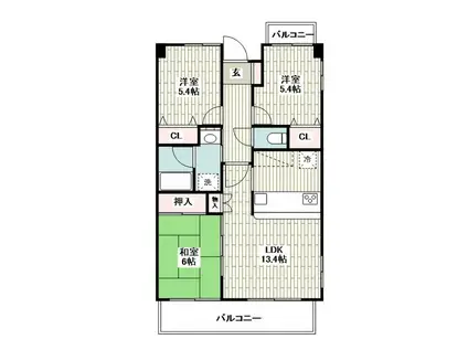 SALLE DE VERDURE セルデベルデュール(3LDK/1階)の間取り写真