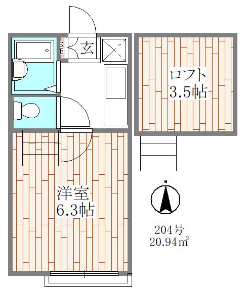 ベテル町田(1K/2階)の間取り写真