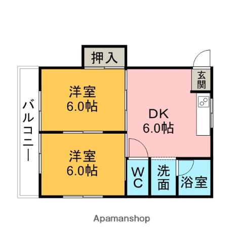 ニューハピネス(2DK/2階)の間取り写真