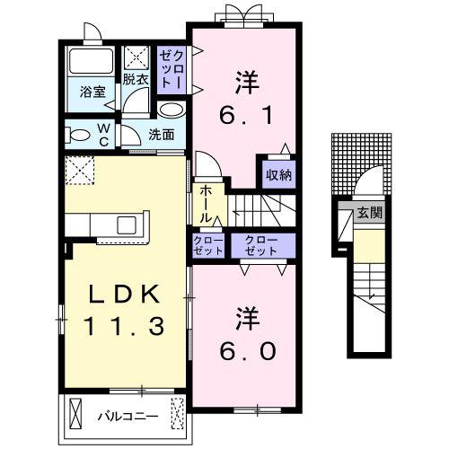 ベルフルールC(2LDK/2階)の間取り写真
