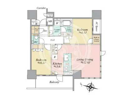 ザ・パークハウス大阪梅田タワー(2LDK/9階)の間取り写真