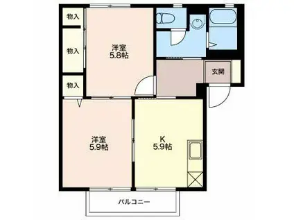 ハシマ.T.ハウス(2K/2階)の間取り写真