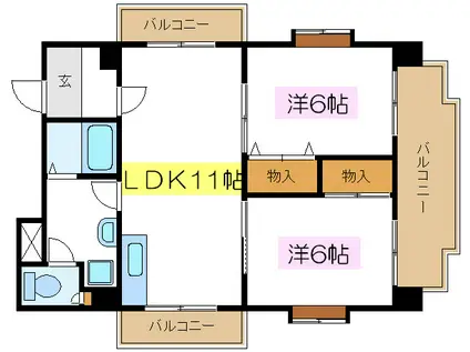 ホワイトコートII(2LDK/5階)の間取り写真