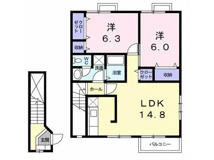 グラン・シェル II(2LDK/2階)の間取り写真