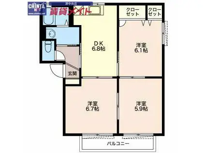 カトル・ドゥI・II(3DK/1階)の間取り写真