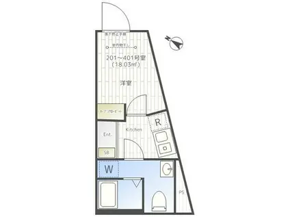 メゾンド町屋(1K/3階)の間取り写真