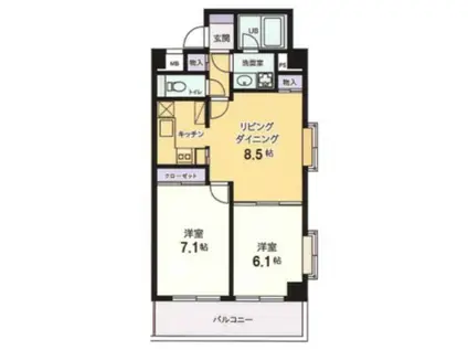 ソフィーナ美しが丘(2LDK/2階)の間取り写真