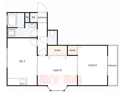 ピポットハイムB(2DK/1階)の間取り写真