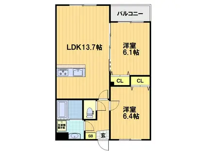 シャルレ新7番館(2LDK/1階)の間取り写真