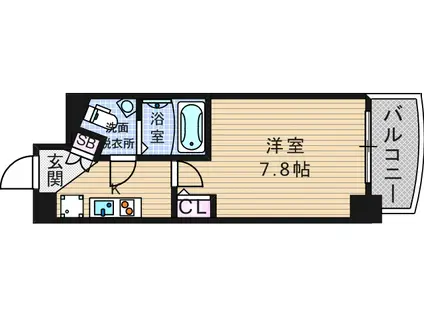 ラシュレエグゼ難波南(1K/2階)の間取り写真