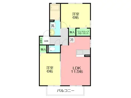 カーサフィオーレB(2LDK/2階)の間取り写真