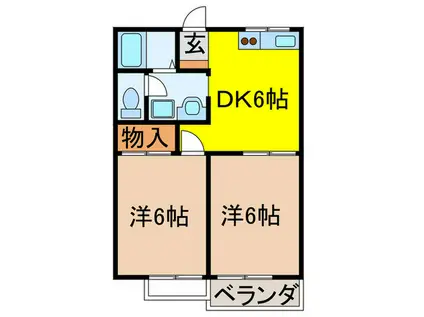 ビビエンダ甲東(2DK/1階)の間取り写真