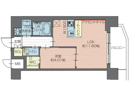 プレジオ川口ASIAN(1LDK/6階)の間取り写真