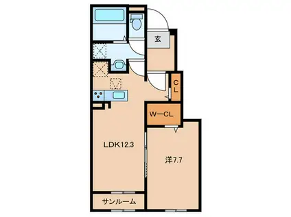 エノルメII(1LDK/1階)の間取り写真