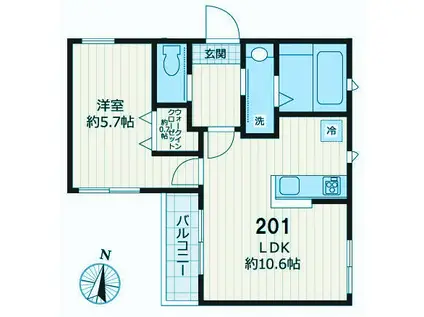 メヌエット奥沢(1LDK/2階)の間取り写真