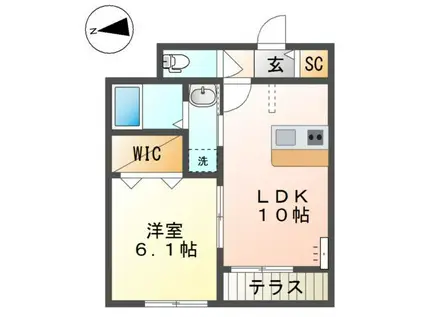 セカンド.クリスタル(1LDK/1階)の間取り写真