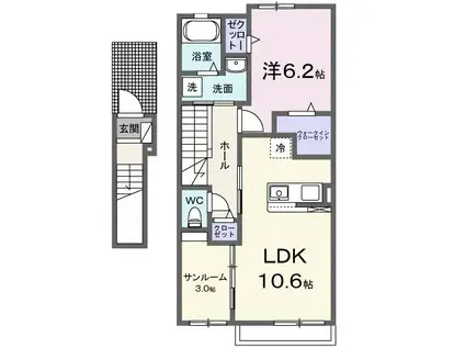 あかつき B(1LDK/2階)の間取り写真