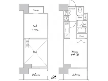 カナルフロント芝浦(ワンルーム/12階)の間取り写真