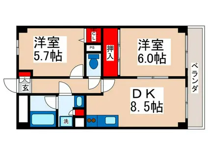 シティコープ源治(2DK/6階)の間取り写真