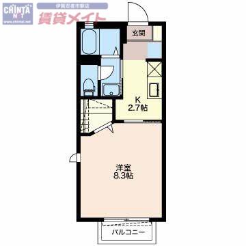 伊賀鉄道伊賀線 市部駅 徒歩30分 2階建 築21年(1K/2階)の間取り写真