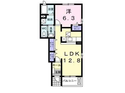 ヴァン シュヴァルII(1LDK/1階)の間取り写真