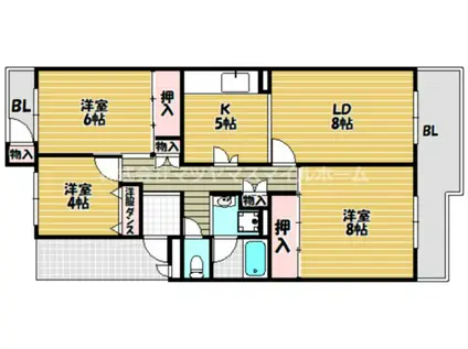 住道駅前8号棟(3LDK/5階)の間取り写真