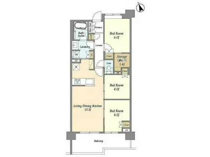 セレステラス調布ケ丘(3LDK/4階)の間取り写真