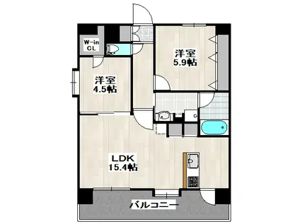 グランフィーネ新町(2LDK/9階)の間取り写真