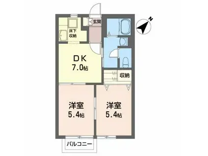 ファミーユ境山I(2DK/1階)の間取り写真