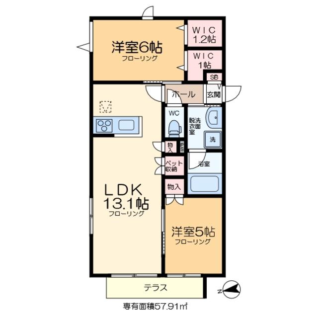 BONHEUR DE CHIEN KITAAYASE(2LDK/1階)の間取り写真