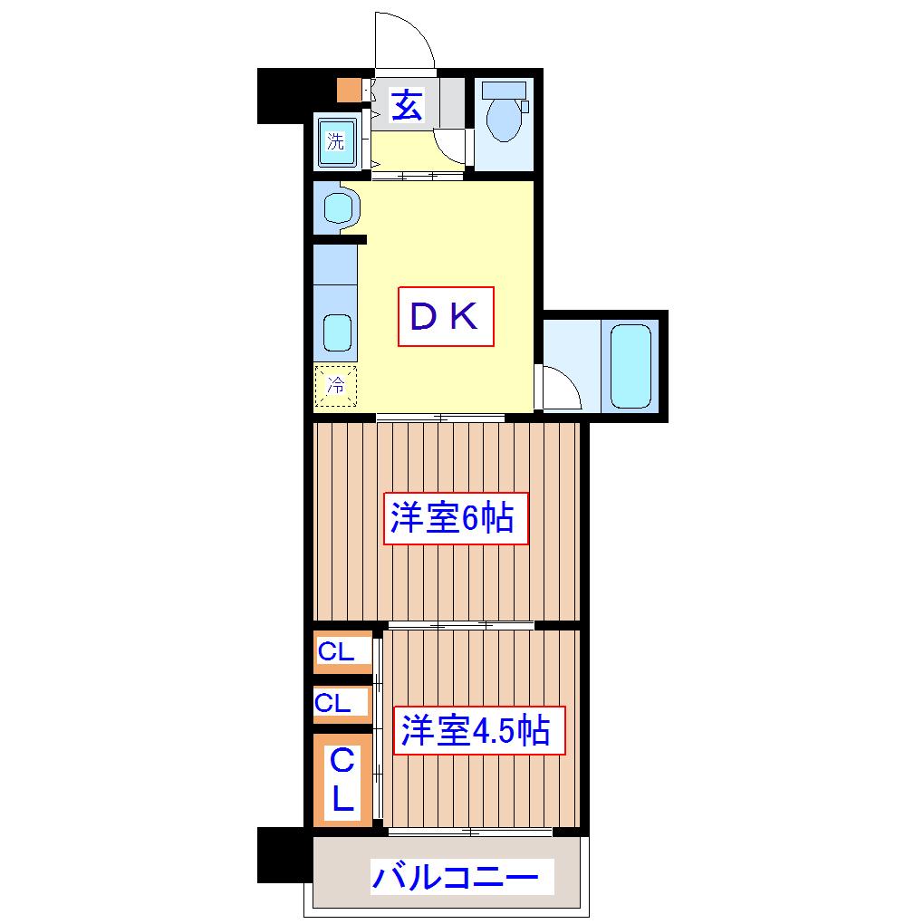 クレスト連坊(2DK/2階)の間取り写真