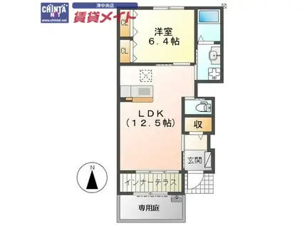 近鉄名古屋線 津駅 バス乗車時間：30分 最寄りバス停で下車 徒歩5分 2階建 築11年(1LDK/1階)の間取り写真