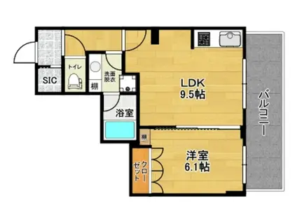 コンフィアル赤木(1LDK/6階)の間取り写真